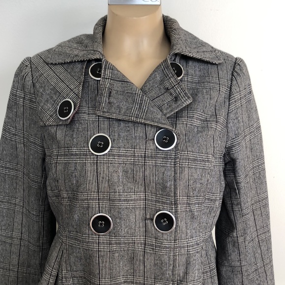 EUC RW&Co Black and Gray Cotton Plaid Coat Size S - Picture 1 of 14